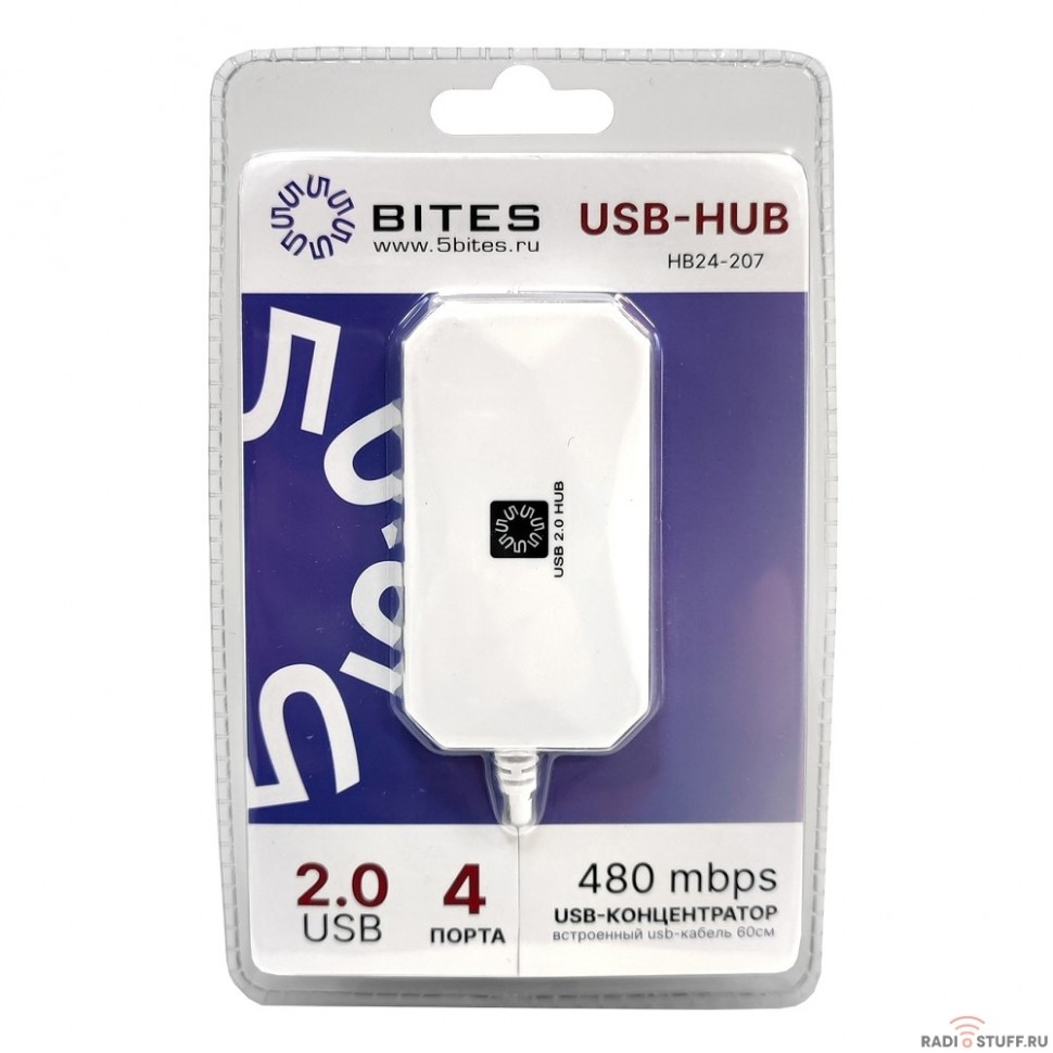 5bites HB24-207WH Концентратор 4*USB2.0 / USB 60CM / WHITE