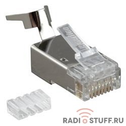 Hyperline PLUG-8P8C-UV-C6-TW-SH Разъем RJ-45(8P8C) ,  экранированный, со вставкой, категория 6 (50 µ"/ 50 микродюймов), универсал. (для однож. и многожил/ кабеля), для толстых жил 1.35-1.5 мм