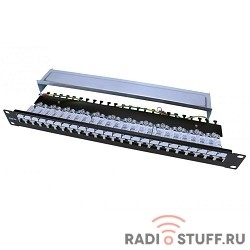 Патч-панель 19", 1U, 24 порта, полн. экран., cat.5e, Dual Type, черный, Hyperline 