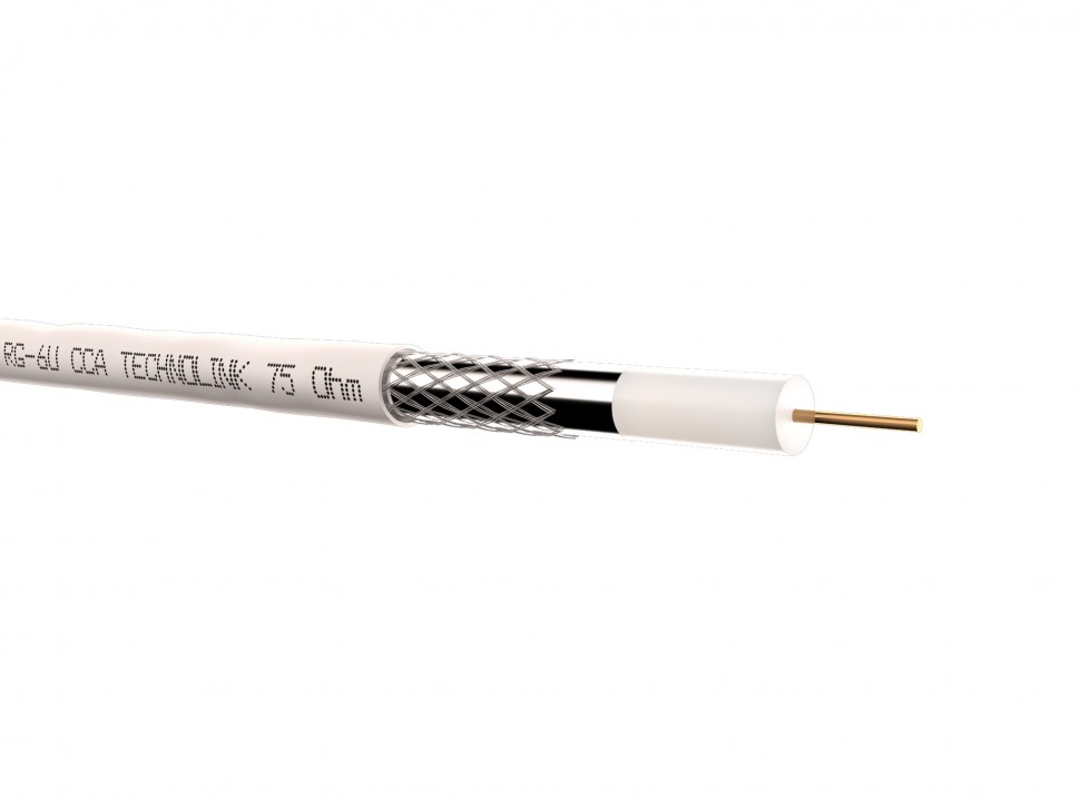Кабель коаксиальный RG-6U Technolink, 75 Ом (CCA, оплетка 32 нити AL), белый (100м)